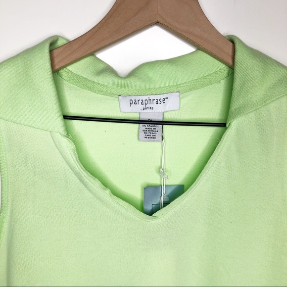 Paraphrase Sleeveless V Neck Polo Green Petite Large NWT - Picture 2 of 4